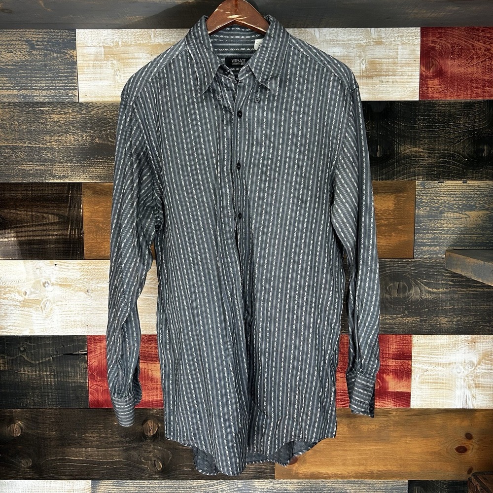 Versace V2 Classic Vintage Button Up T Shirt Button Down Grey Dress 39/15